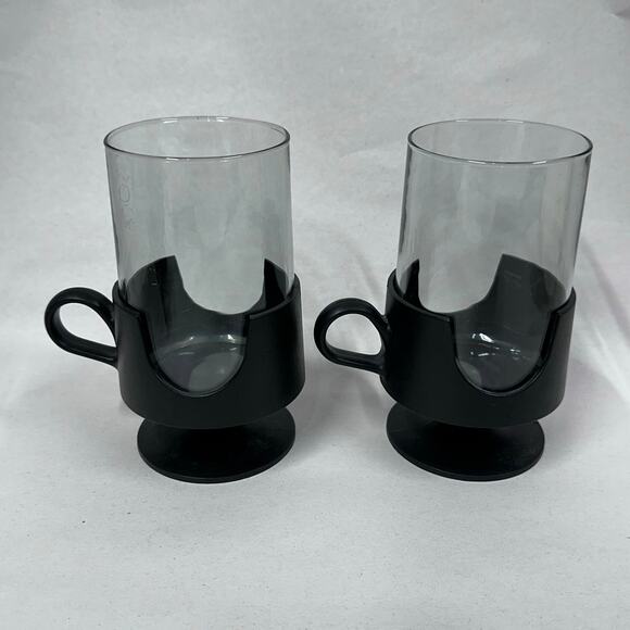 Vintage MCM‎ Corning Glas-Snap Mug. Black Pedestal 8oz Set of 2 - Picture 3 of 4